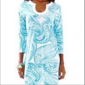 Lilly Pulitzer Marlina T Shirt Short Dress Horseshoe Neck Blue & White Pattern S
